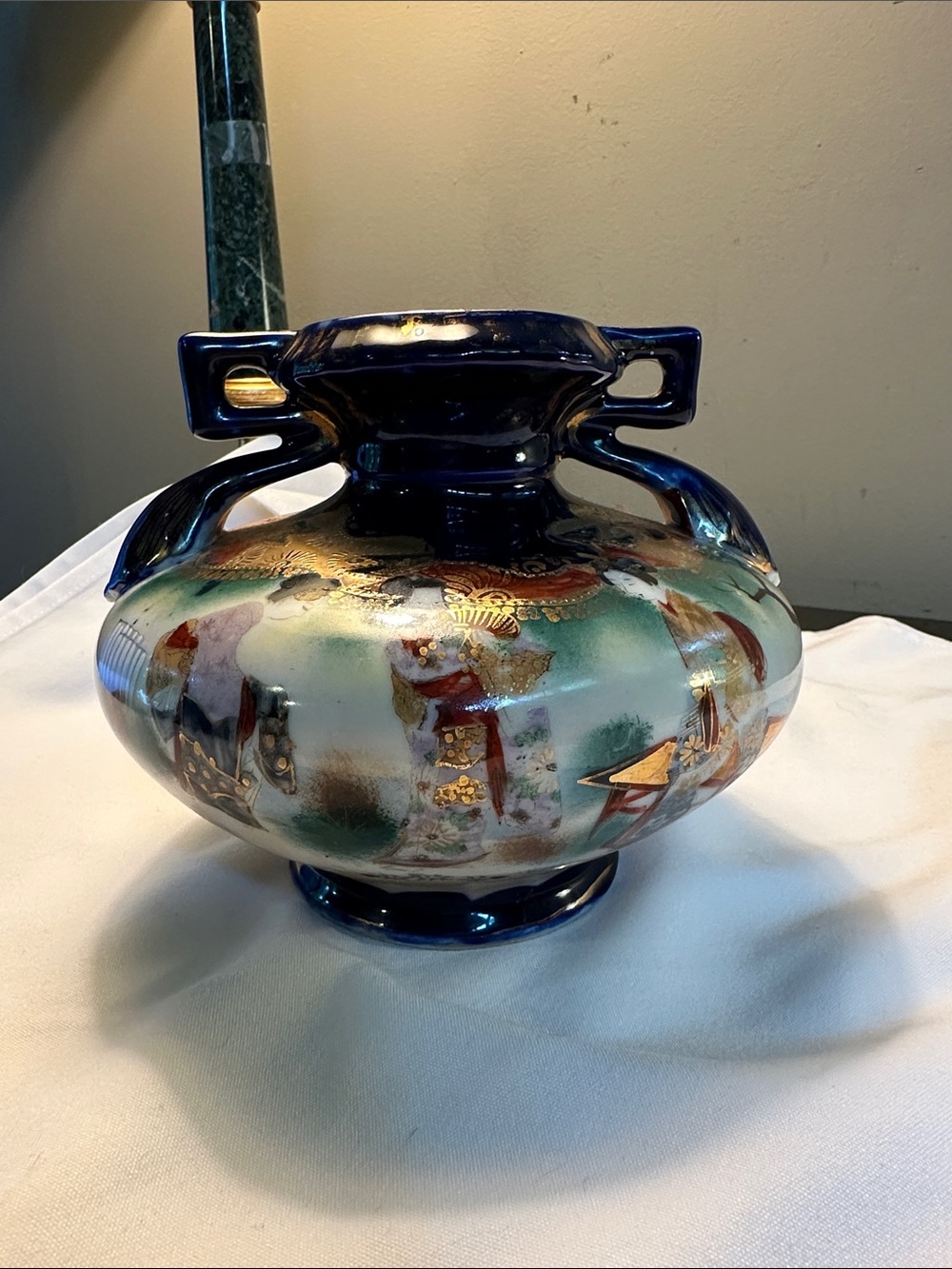 Vintage Decorative Blue and Multicolor Porcelain Vase - Home Art